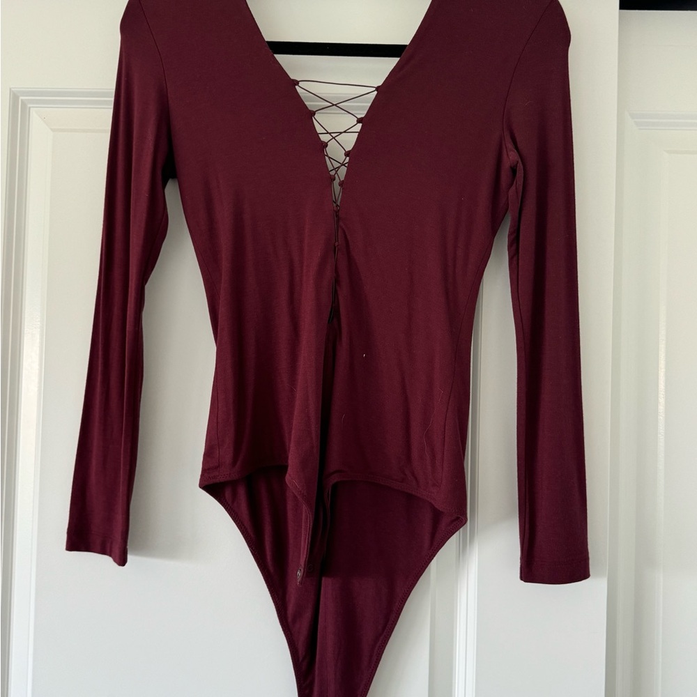 NWT - Burgundy (color of the season) Long Sleeve Bodysuit with deep V